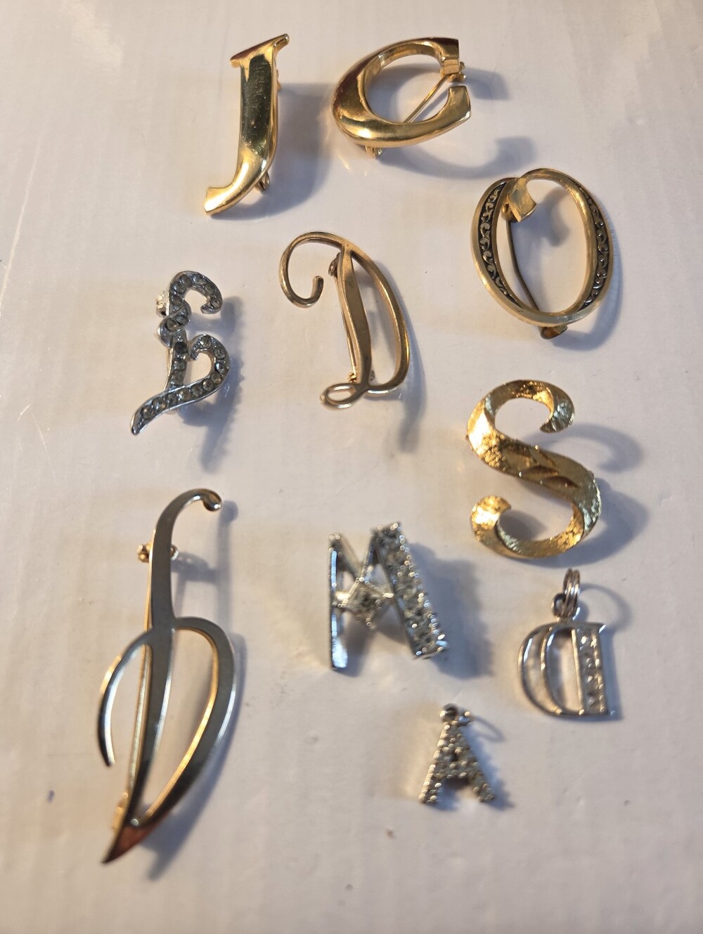 Gold and Silver Letter Brooches And Pin Jewelry Set - Mixed Initials - Picture 3 of 10